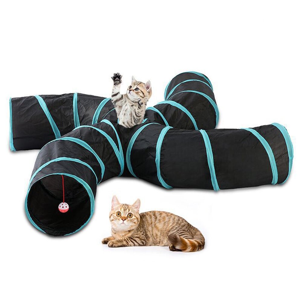 Pet Cat Kitten Puppy 4-Way Tunnel Play Toy Foldable Funny Exercise Tunnel Rabbit - DogsDomain.com.au