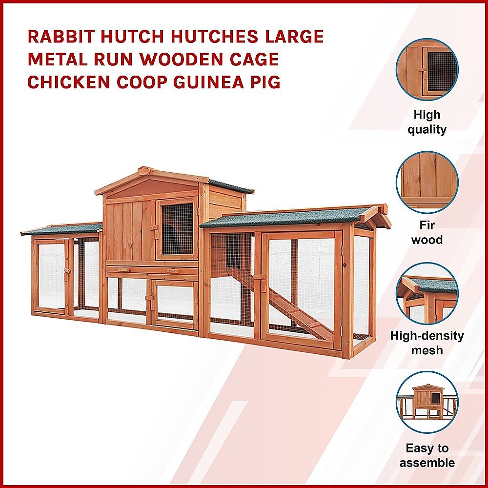Rabbit Hutch Hutches Large Metal Run Wooden Cage Chicken Coop Guinea Pig - DogsDomain.com.au