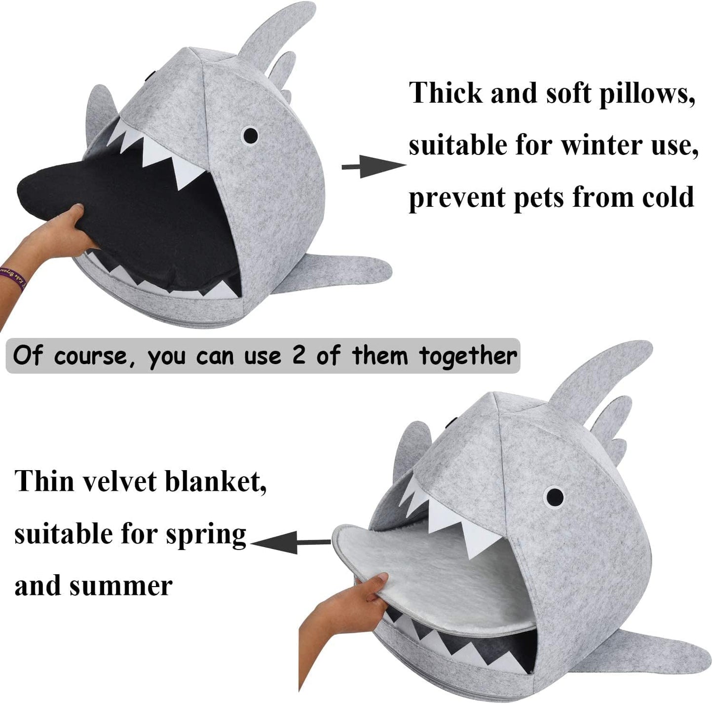 Shark Shape Pet Cave Bed for Cats andSmall Dogs 45 x 45 x 38 cm (Light Grey) - DogsDomain.com.au