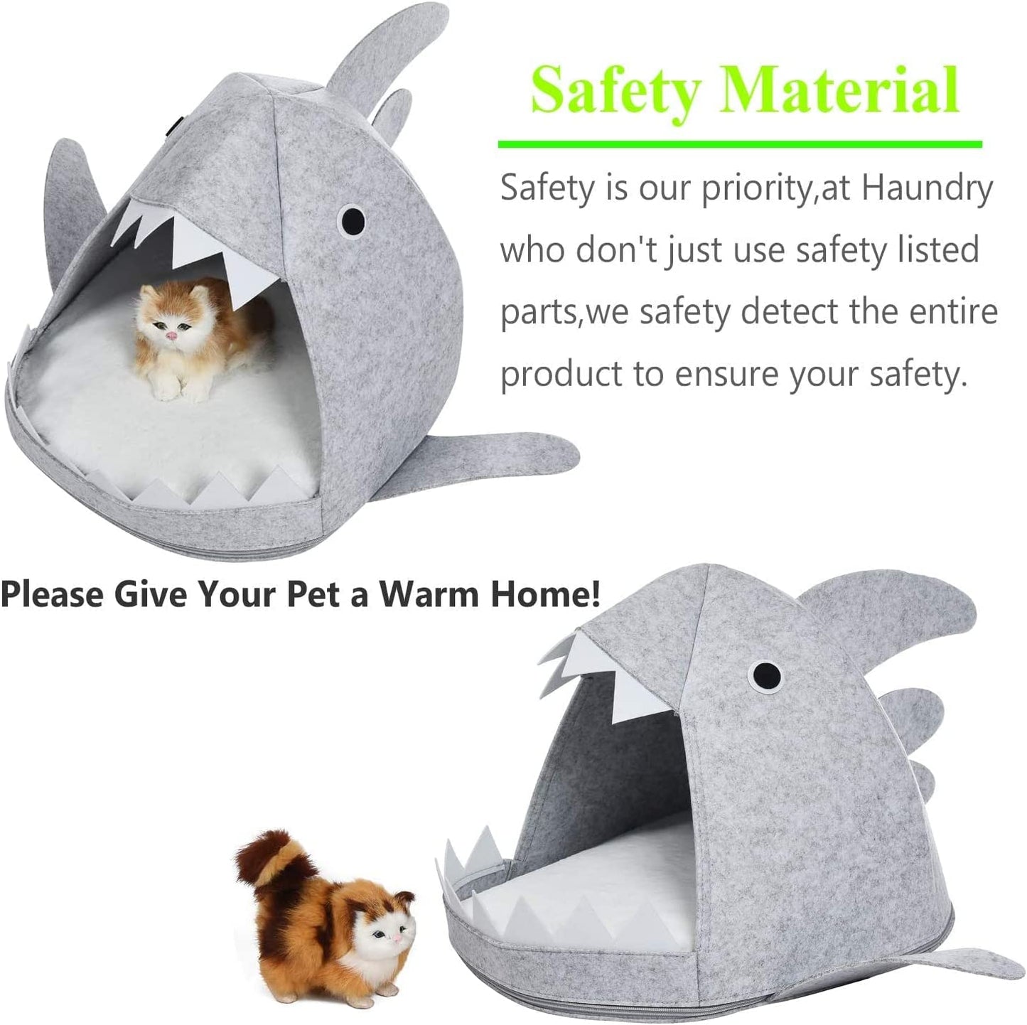 Shark Shape Pet Cave Bed for Cats andSmall Dogs 45 x 45 x 38 cm (Light Grey) - DogsDomain.com.au
