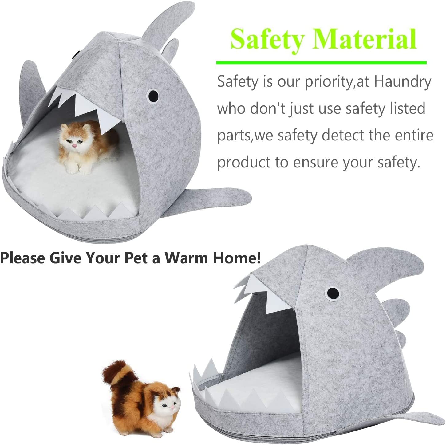 Shark Shape Pet Cave Bed for Cats andSmall Dogs 45 x 45 x 38 cm (Light Grey) - DogsDomain.com.au