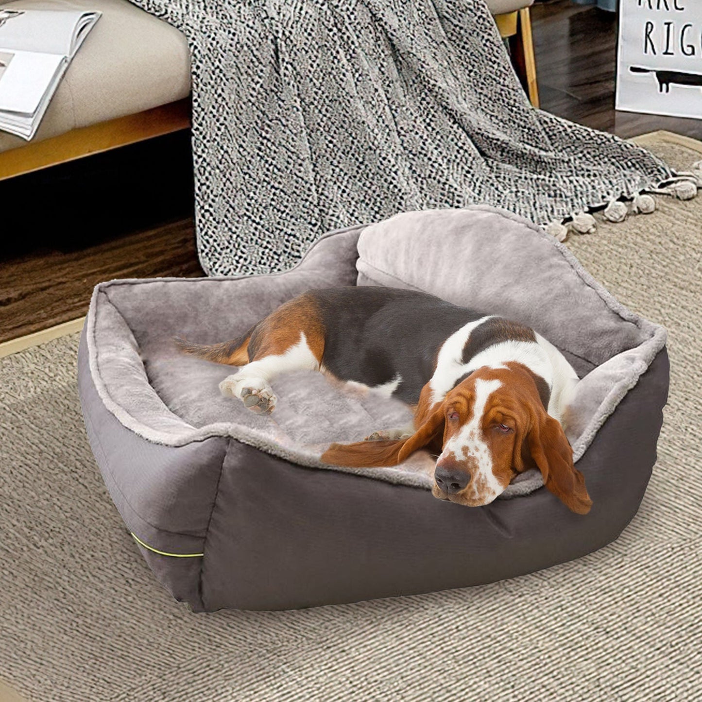 Sofa-Style Dog Bed Waterproof Washable Soft High Back Comfy Sleeping Kennel L - DogsDomain.com.au