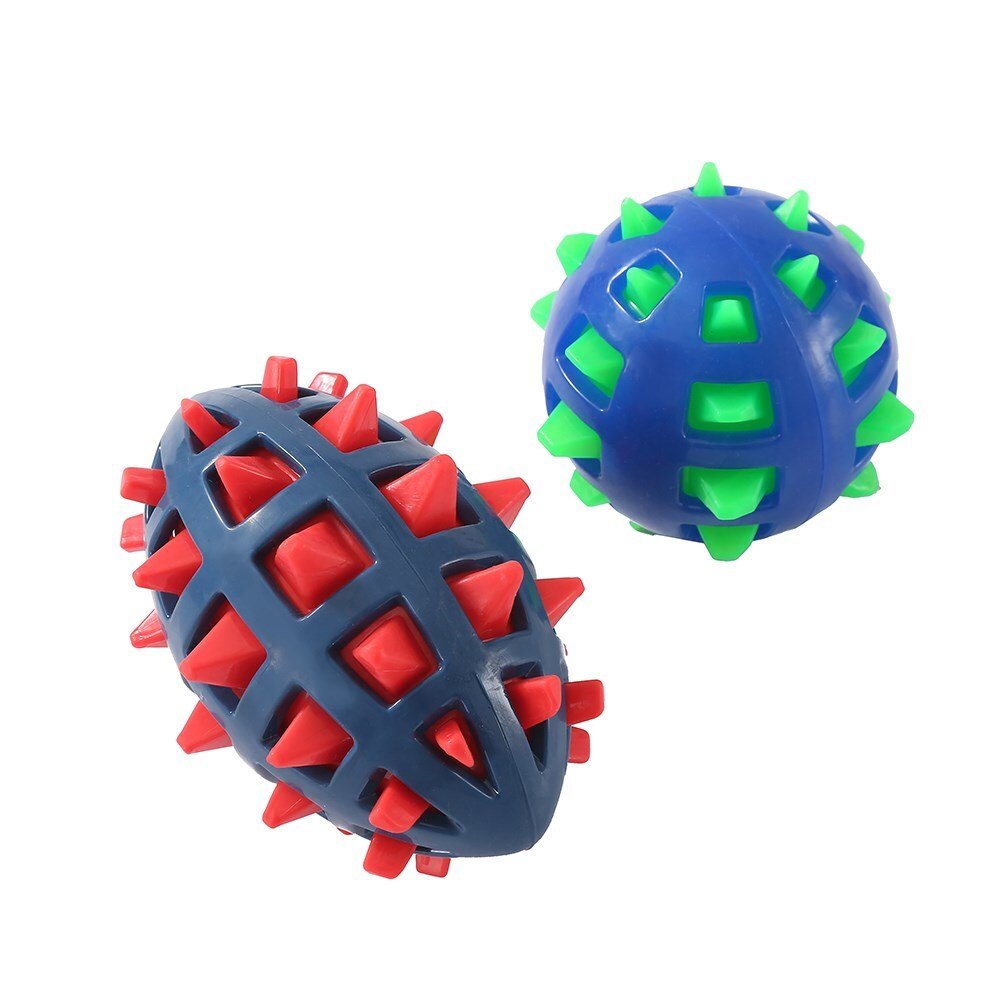 YES4PETS 2 x Large Dog Puppy Rubber Spike TPR Football Ball Dental Hygiene Chew Play Toy - DogsDomain.com.au