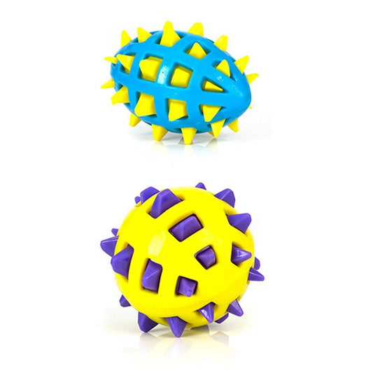 YES4PETS 2 x Large Dog Puppy Rubber Spike TPR Football Ball Dental Hygiene Chew Play Toy - DogsDomain.com.au