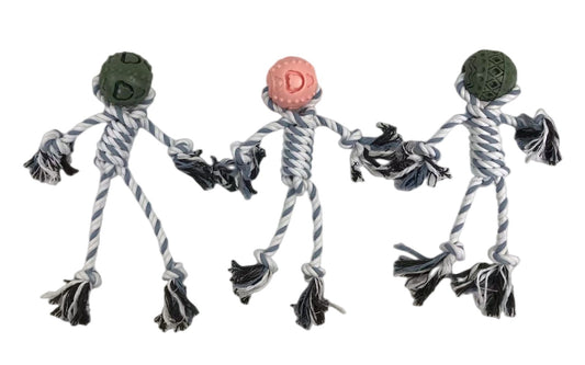 YES4PETS 3 x Pet Puppy Dog Toy Play Toy Rubber Ball Knotted Rope Toy - DogsDomain.com.au
