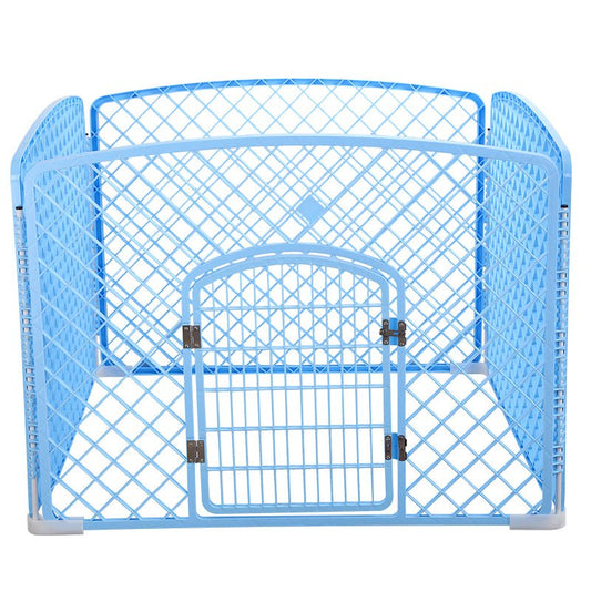 YES4PETS 4 Panel Plastic Pet Pen Pet Foldable Fence Dog Fence Enclosure With Gate Blue- M - DogsDomain.com.au