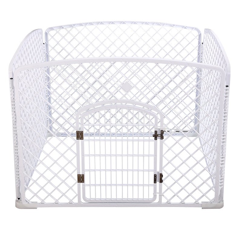 YES4PETS 4 Panel Plastic Pet Pen Pet Foldable Fence Dog Fence Enclosure With Gate White - DogsDomain.com.au