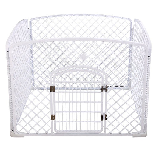 YES4PETS 4 Panel Plastic Pet Pen Pet Foldable Fence Dog Fence Enclosure With Gate White - DogsDomain.com.au