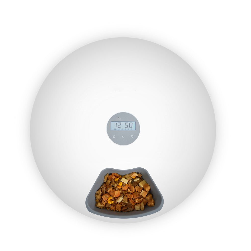 YES4PETS 6 Meal Automatic Pet Dog Cat Food Feeder Dispenser with Programmable Timer White - DogsDomain.com.au