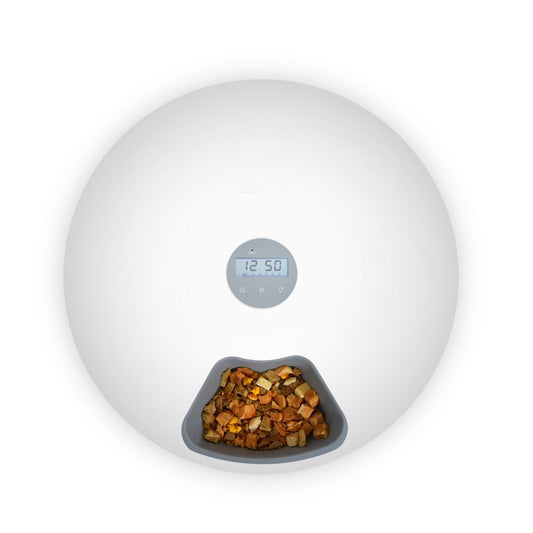 YES4PETS 6 Meal Automatic Pet Dog Cat Food Feeder Dispenser with Programmable Timer White - DogsDomain.com.au