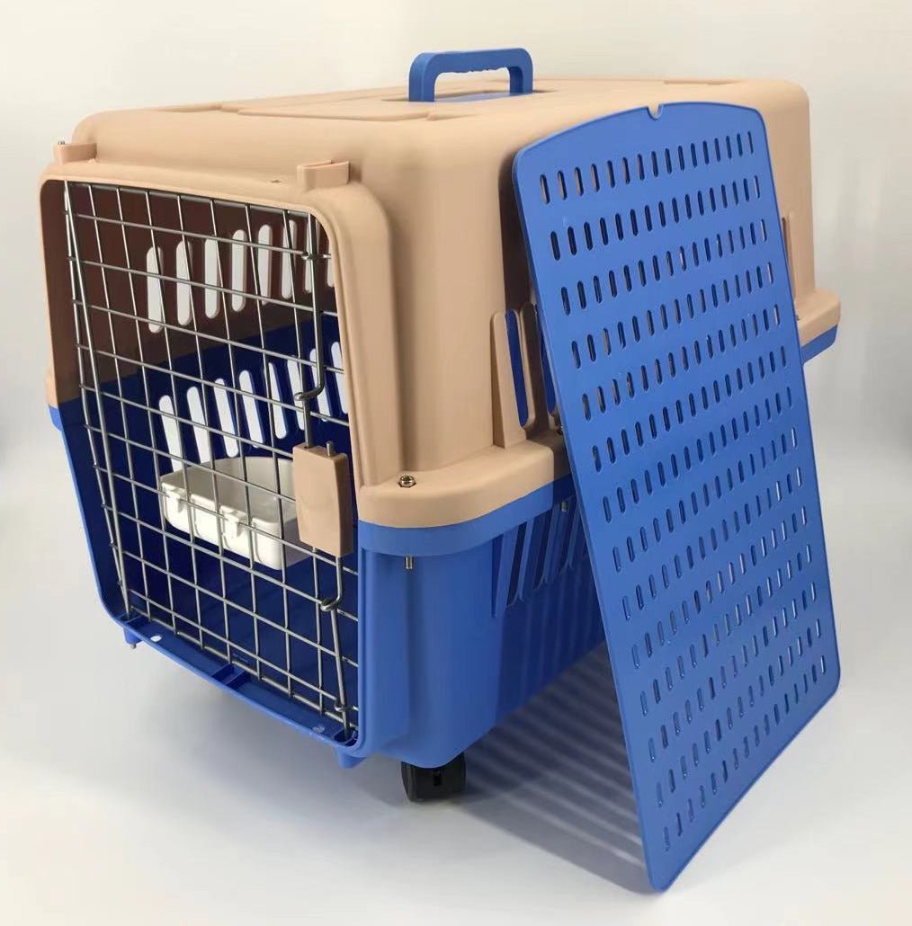 YES4PETS Blue Large Dog Puppy Cat Crate Pet Carrier Cage With Tray, Bowl & Wheel - DogsDomain.com.au