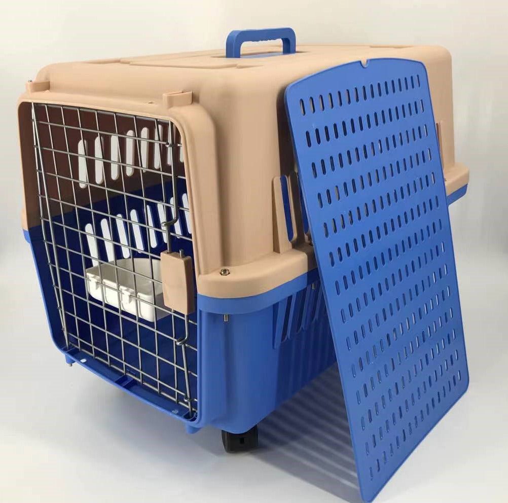 YES4PETS Blue Large Dog Puppy Cat Crate Pet Carrier Cage With Tray, Bowl & Wheel - DogsDomain.com.au