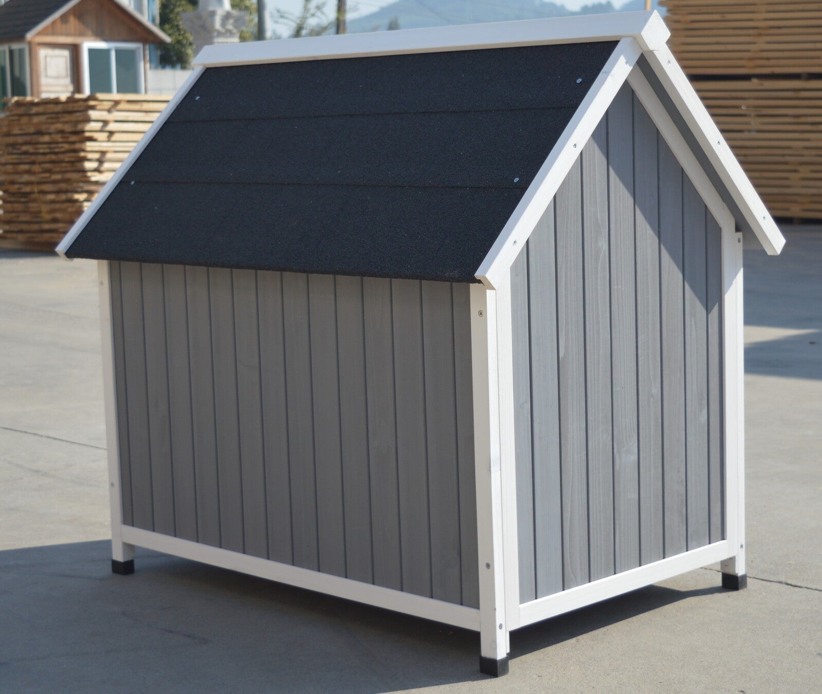 YES4PETS Grey Large Timber Pet Dog Puppy Wooden Cabin Kennel Timber House - DogsDomain.com.au