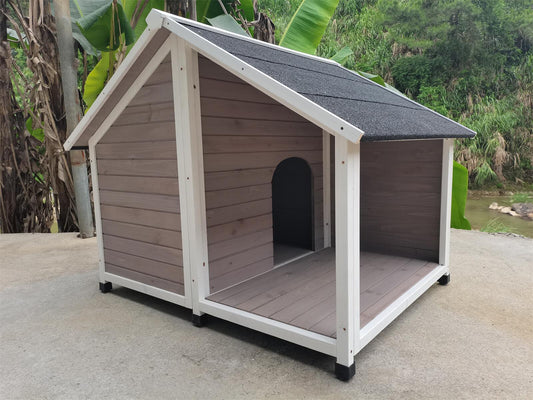 YES4PETS L Timber Pet Dog Kennel House Puppy Wooden Timber Cabin 130x105x100cm Grey - DogsDomain.com.au