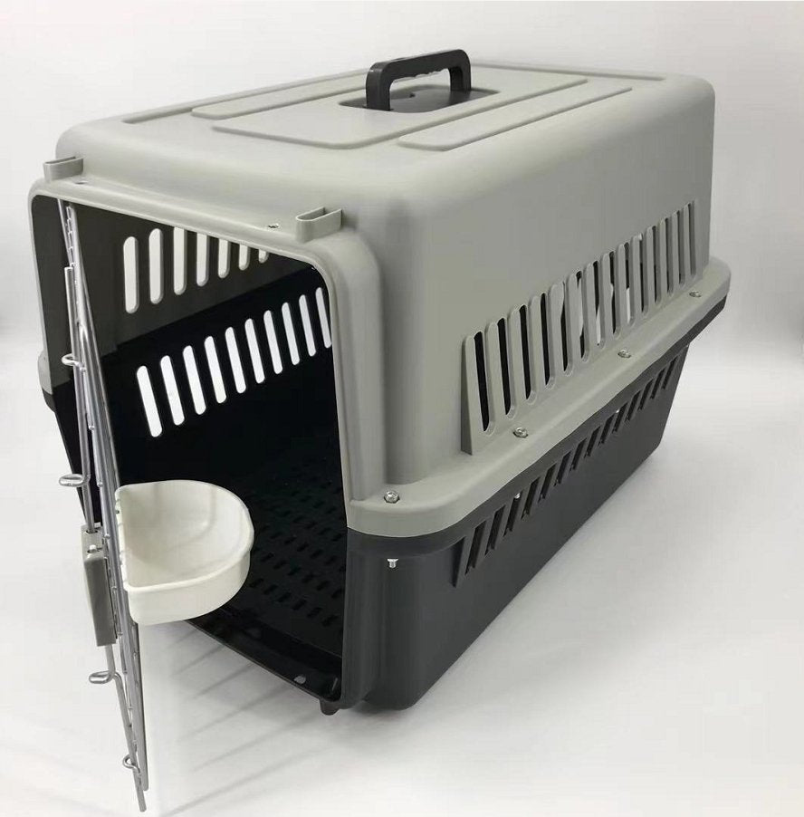 YES4PETS Large Dog Cat Crate Pet Carrier Rabbit Airline Cage With Tray, Bowl & Wheel Black - DogsDomain.com.au