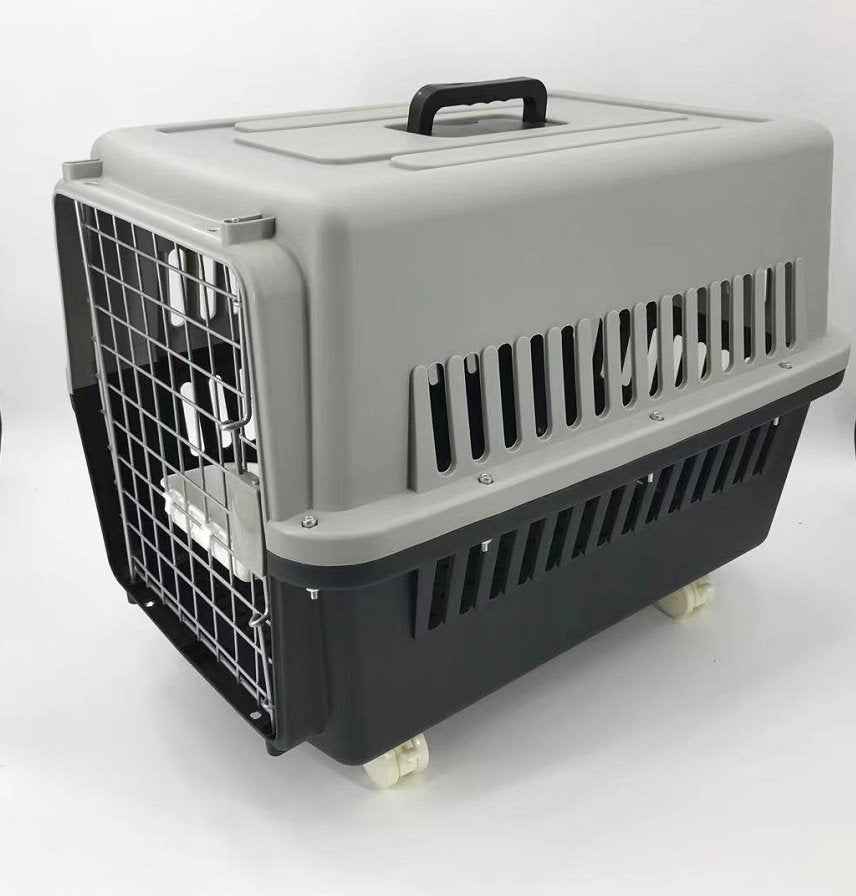 YES4PETS Large Dog Cat Crate Pet Carrier Rabbit Airline Cage With Tray, Bowl & Wheel Black - DogsDomain.com.au