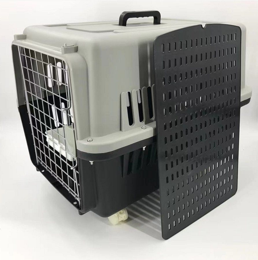 YES4PETS Large Dog Cat Crate Pet Carrier Rabbit Airline Cage With Tray, Bowl & Wheel Black - DogsDomain.com.au
