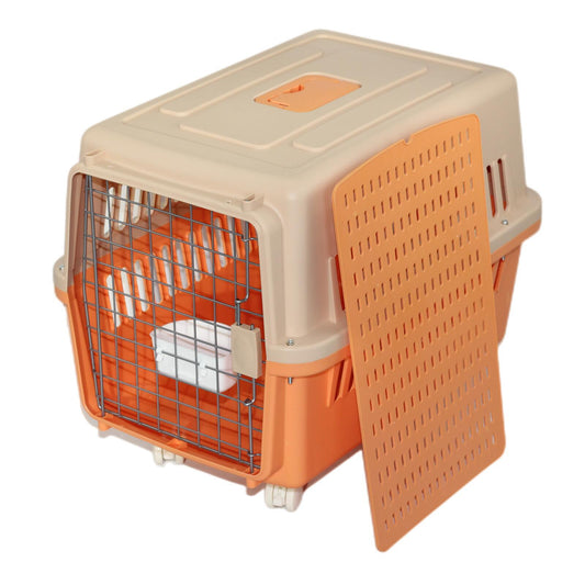 YES4PETS Large Dog Cat Crate Pet Carrier Rabbit Airline Cage With Tray, Bowl & Wheel Orange - DogsDomain.com.au