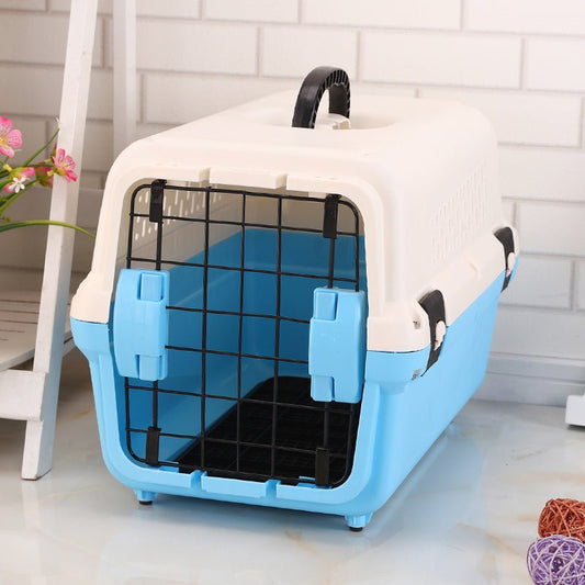 YES4PETS Medium Portable Plastic Dog Cat Pet Pets Carrier Travel Cage With Tray-Blue - DogsDomain.com.au