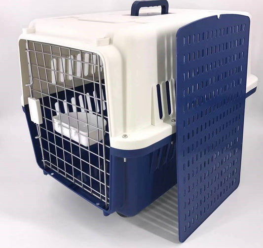 YES4PETS Navy XXXL Dog Puppy Cat Crate Pet Carrier Cage W Tray, Bowl & Removable Wheels - DogsDomain.com.au