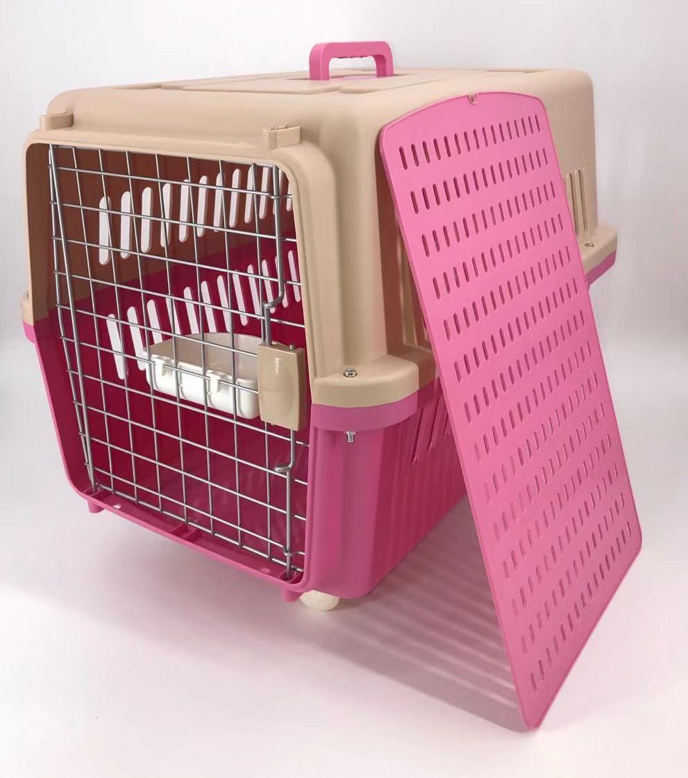 YES4PETS Pink Large Dog Puppy Cat Crate Pet Carrier Cage W Tray, Bowl & Removable Wheels - DogsDomain.com.au