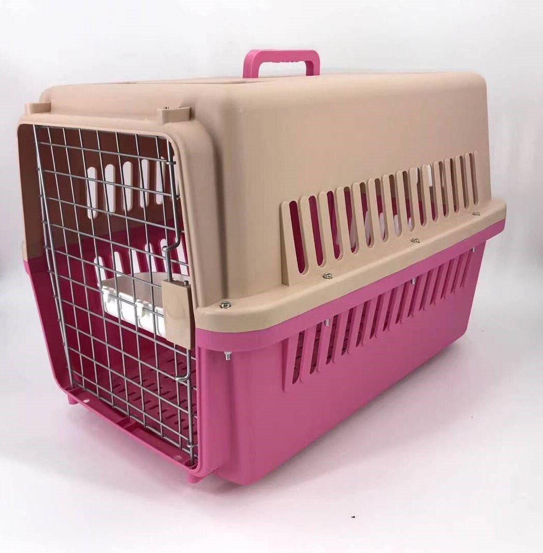 YES4PETS Pink Large Dog Puppy Cat Crate Pet Carrier Cage W Tray, Bowl & Removable Wheels - DogsDomain.com.au