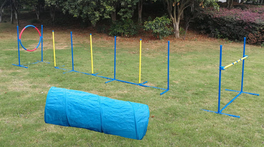 YES4PETS Portable Dog Puppy Training Practice Weave Poles Agility Post Exercise Tunnel Jump Tyre Set - DogsDomain.com.au