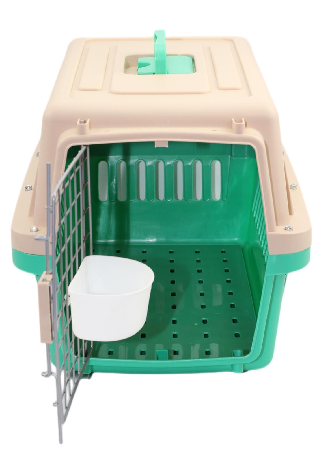YES4PETS Small Dog Cat Crate Pet Airline Carrier Cage With Bowl and Tray-Green - DogsDomain.com.au