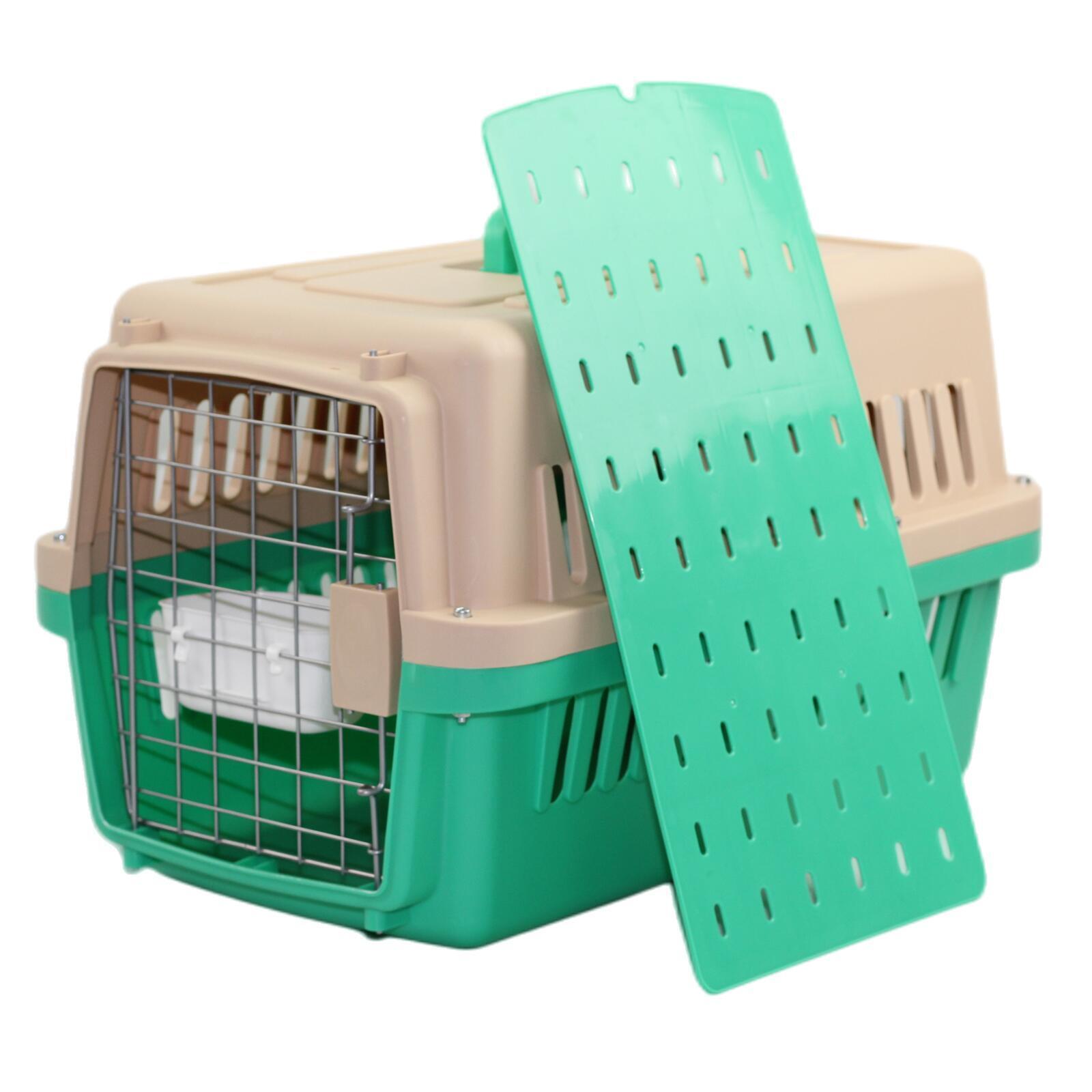 YES4PETS Small Dog Cat Crate Pet Airline Carrier Cage With Bowl and Tray-Green - DogsDomain.com.au