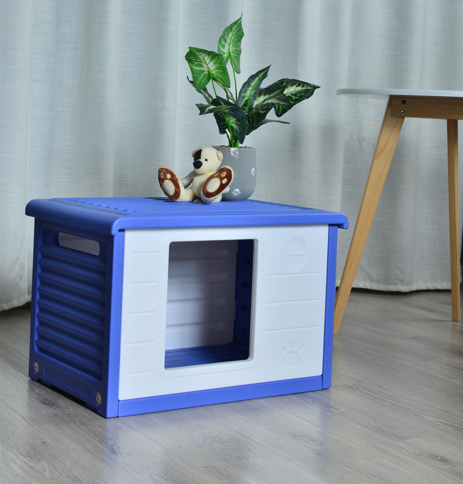 YES4PETS Small Plastic Pet Dog Puppy Cat House Kennel Blue - DogsDomain.com.au