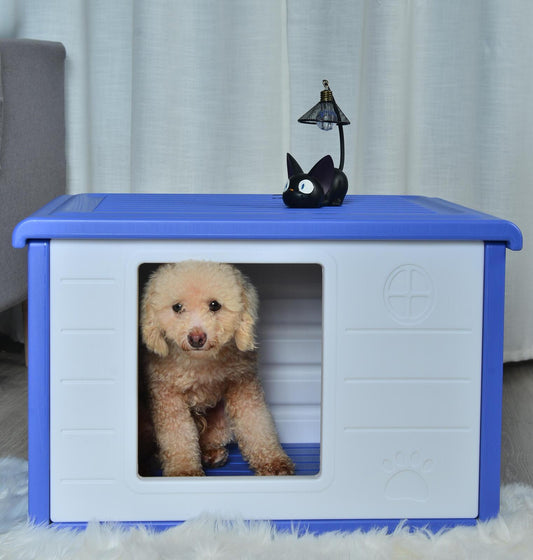 YES4PETS Small Plastic Pet Dog Puppy Cat House Kennel Blue - DogsDomain.com.au
