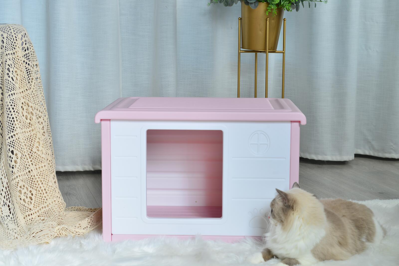 YES4PETS Small Plastic Pet Dog Puppy Cat House Kennel Pink - DogsDomain.com.au