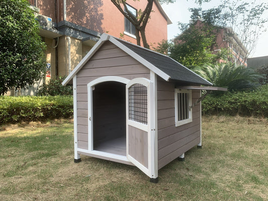 YES4PETS XL Timber Pet Dog Kennel House Puppy Wooden Timber Cabin With Door Grey - DogsDomain.com.au
