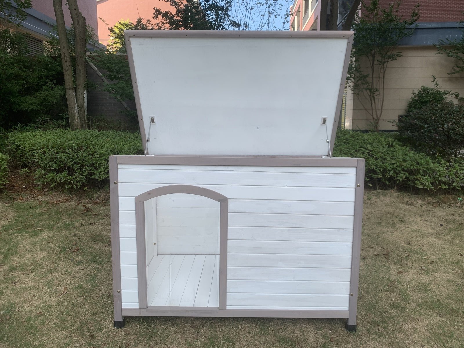 YES4PETS XL Timber Pet Dog Kennel House Puppy Wooden Timber Cabin With Stripe White - DogsDomain.com.au
