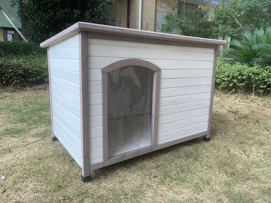 YES4PETS XL Timber Pet Dog Kennel House Puppy Wooden Timber Cabin With Stripe White - DogsDomain.com.au